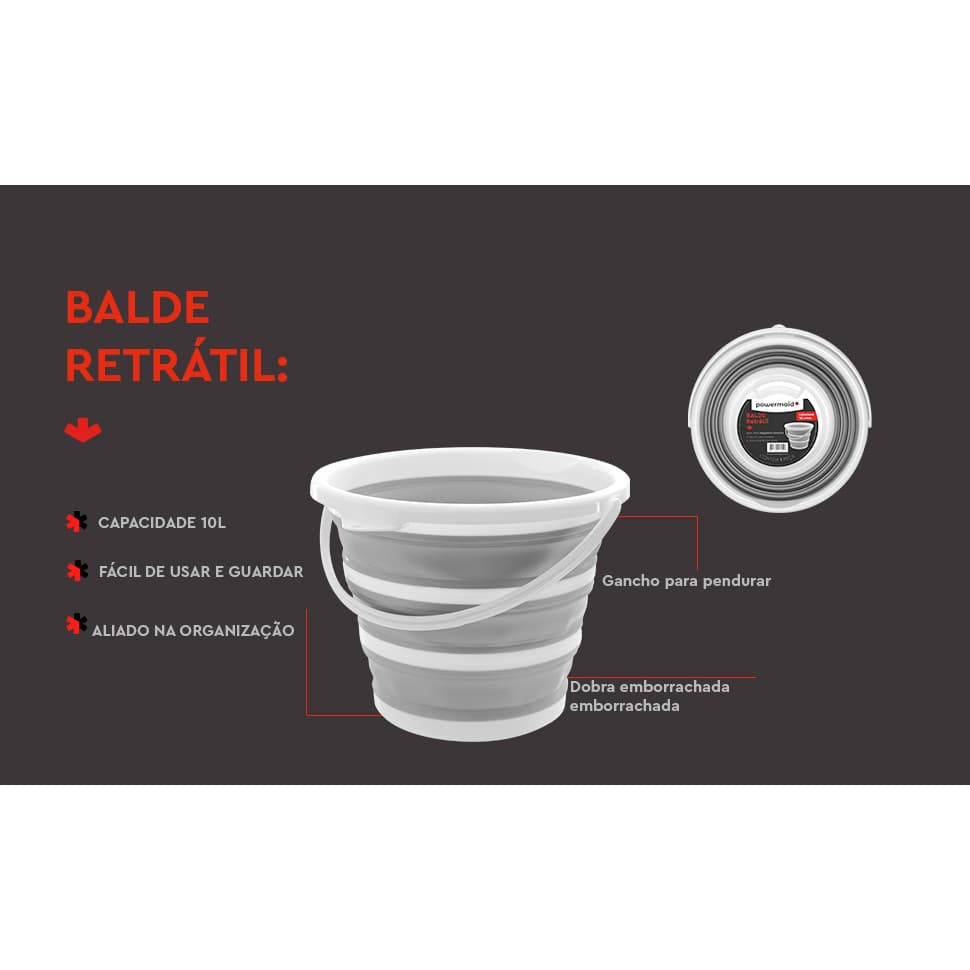 Balde Retrátil Powermaid 10 Litros Branco com Cinzapower
