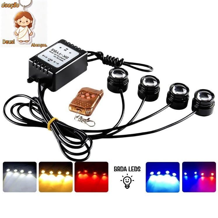 Led Olho de Águia 4 Strobo Flash Eagle Eye Olho de Gato Carro Controle Remoto Drl Luz Advertência Branco Vermelho Azul（D