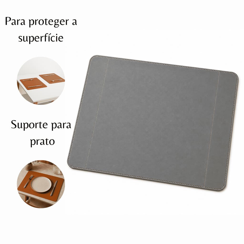 Jogo Americano em Couro Sintético Cinza Claro