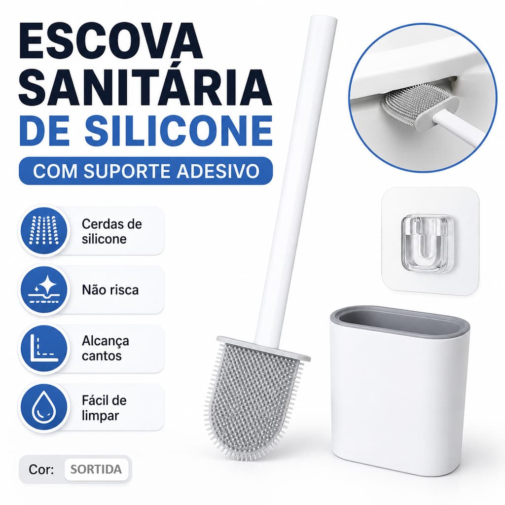 Limpeza Completa Do Vaso Sanitário Com Escova Silicone E Suporte Adesivo