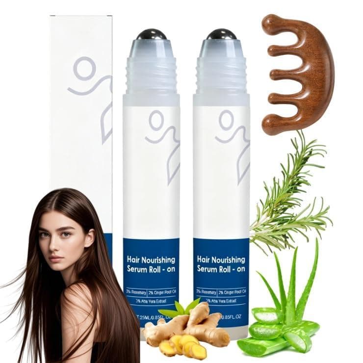 Sérum Capilar de Alecrim 2026 Roll-On com Pente de Madeira para Massagem, Sérum Capilar para Reduzir a Queda de Cabelo e