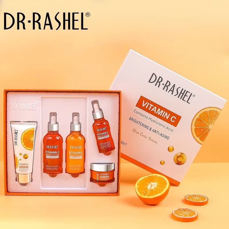 Conjunto de cuidados com a pele Dr. Rashel com vitamina C para clareamento e antienvelhecimento, 5 peças/conjunto