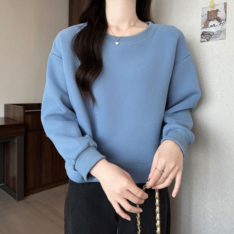 2025 novo estilo primavera outono versão coreana moletom de cor sólida moda feminina forro de lã em torno do pescoço man