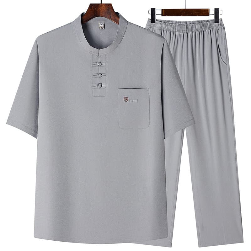 Nova meia-idade idosos verão de manga curta camiseta vovô camisa solta estilo fino conjunto completo masculino pai Casua