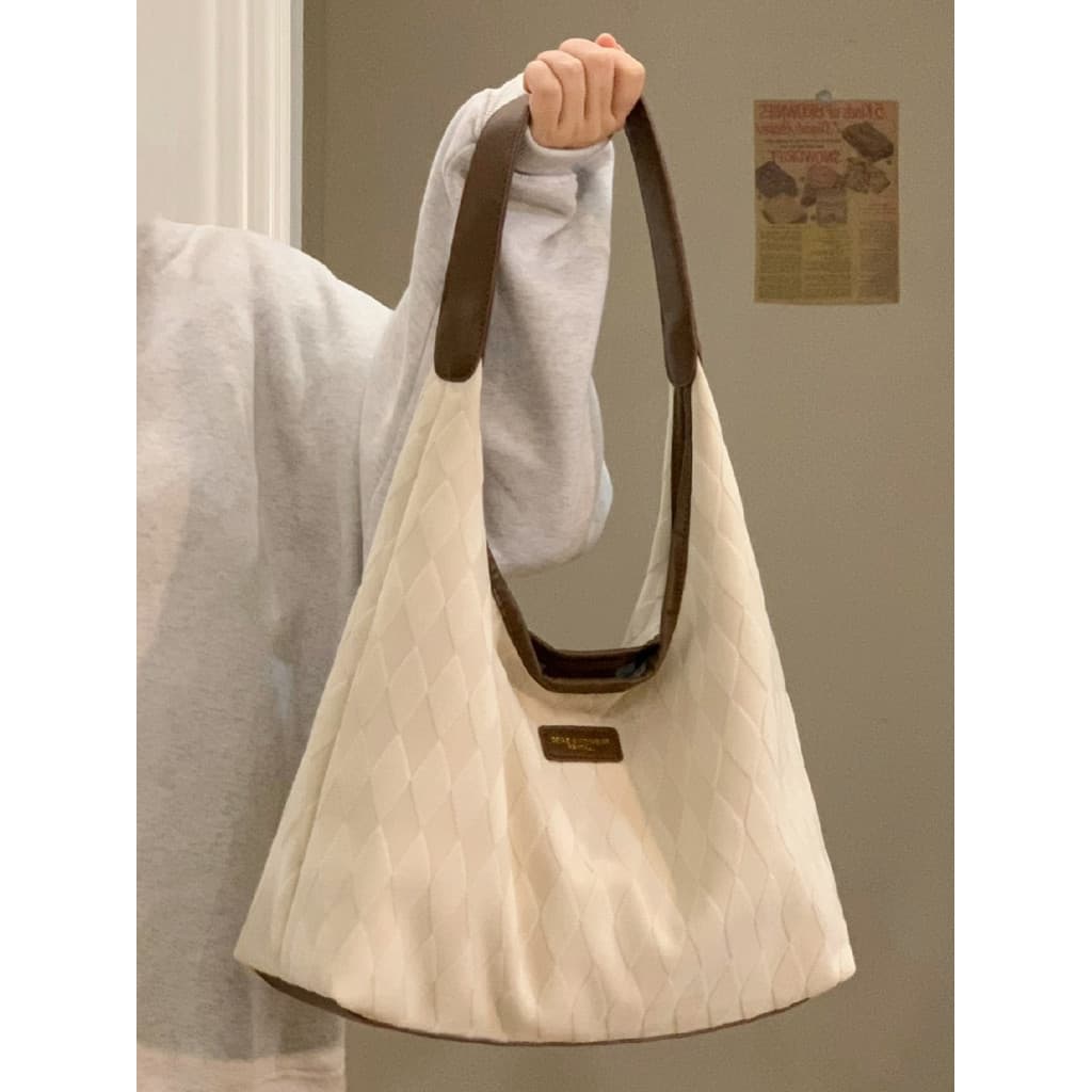 Bolsa feminina 2026 novo estilo na moda lona diamante bolsa de ombro estudante grande capacidade simples Commuter sacola