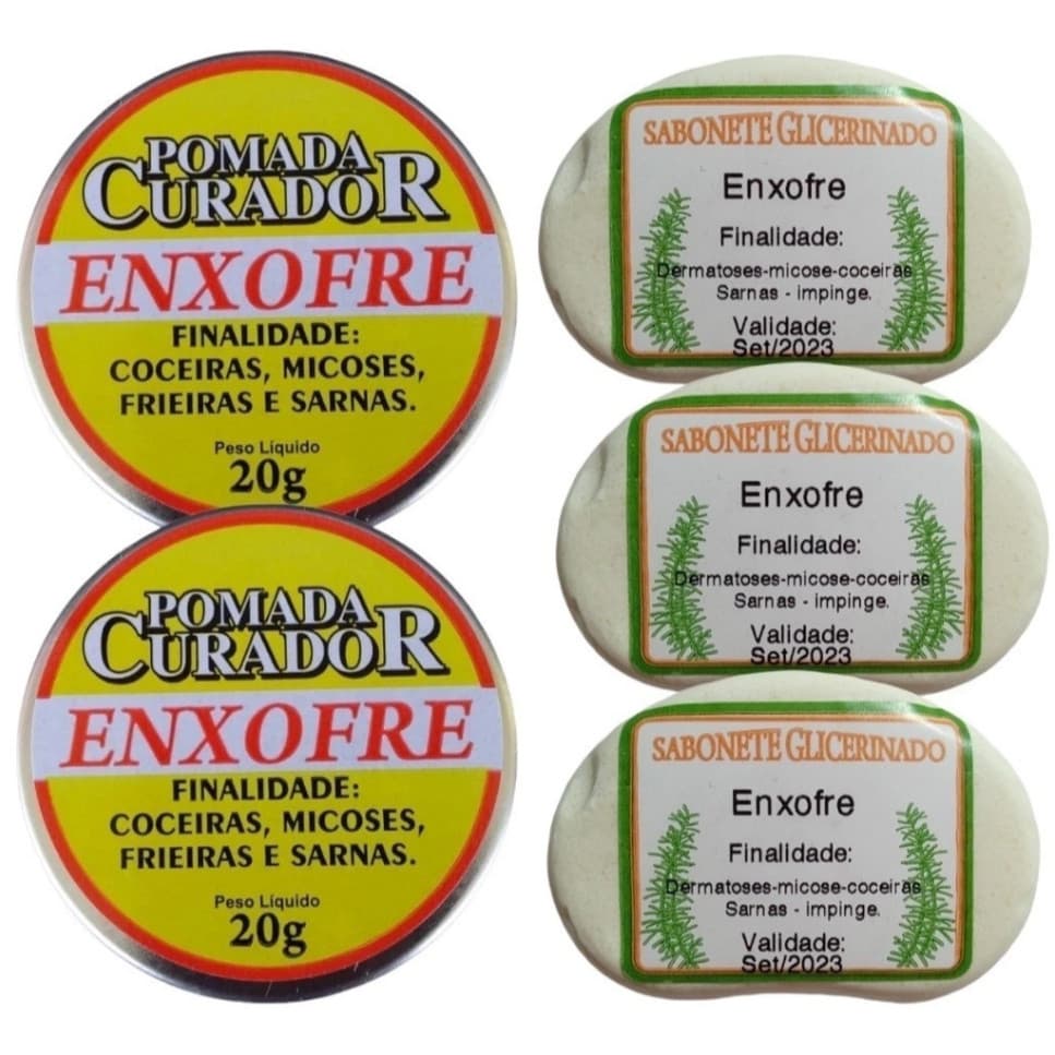 2 Pomada 3 Sabonete Enxofre Extra Forte Sarna Micose Coceira