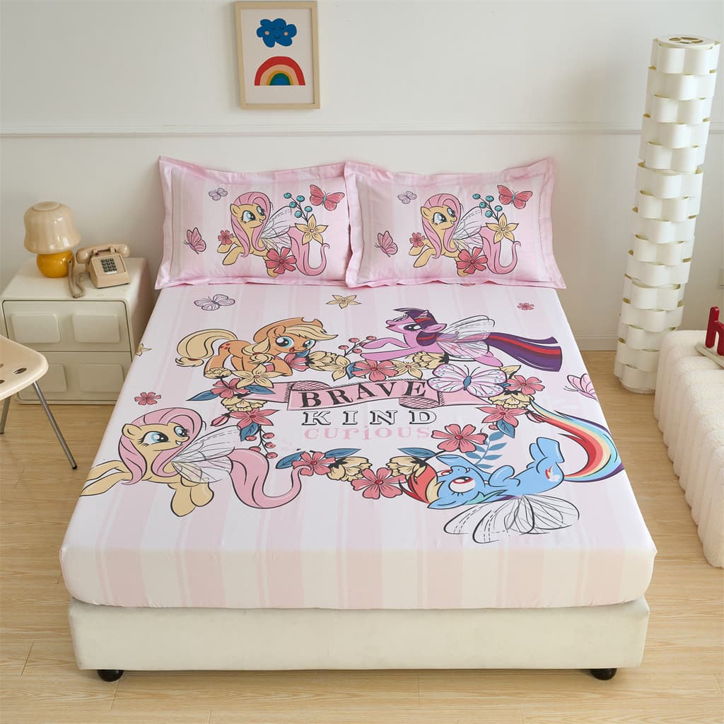 Lençol de algodão puro My Little Pony desenho animado, peça única, antiderrapante, conjunto de três peças, colcha superi