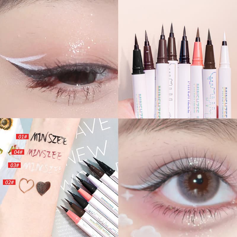 MINSHZEE MINSHZEE Delineador Não é fácil de borrar Caneta delineadora líquida ultrafina de longa duração marrom e branco