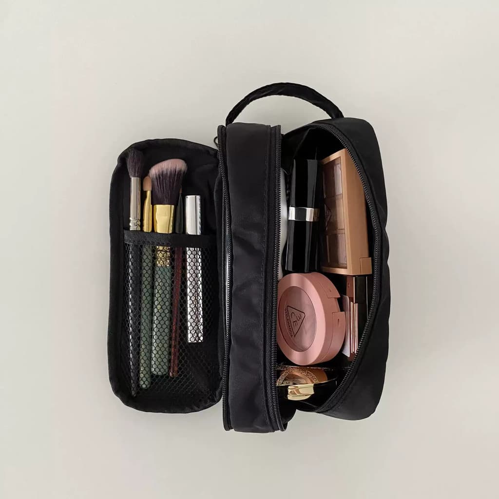 Simples preto escova saco de grande capacidade saco cosmético portátil viagem saco de higiene pessoal gaze partição maqu