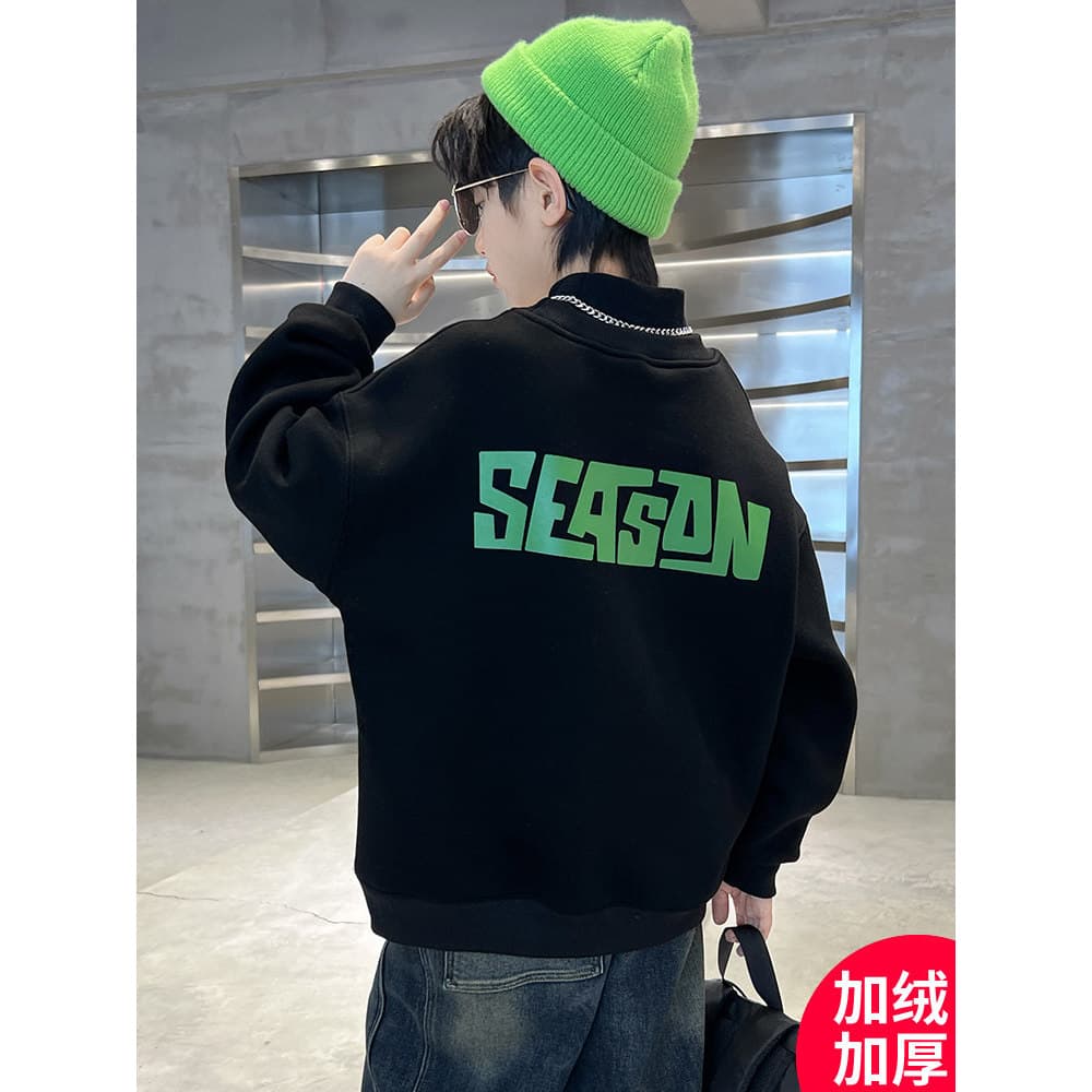 Moletom para meninos mais veludo espessamento 2026 novo estilo médio grande crianças casuais topos outono inverno roupas