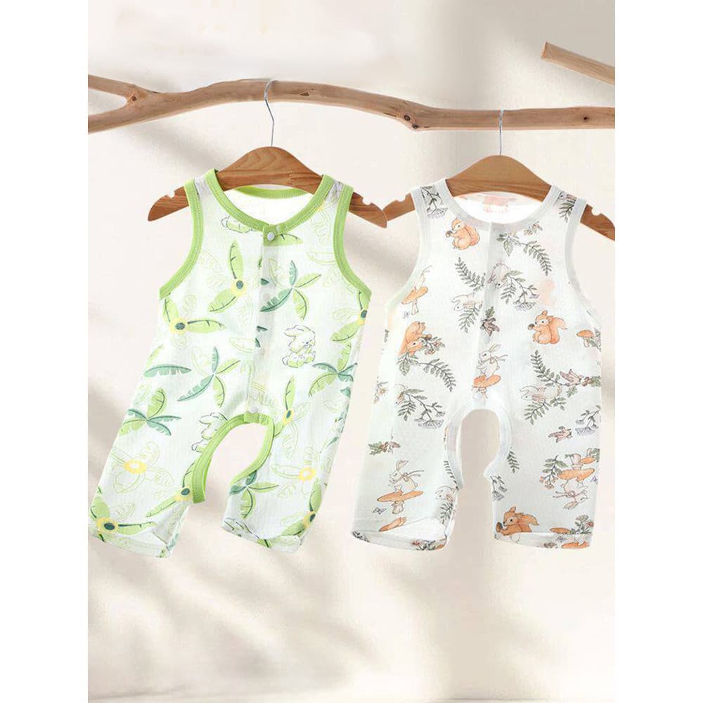 Wow Wow Wow Macacão colete para bebê, pijama fino de algodão puro, sem mangas, roupas de verão para recém-nascidos, maca