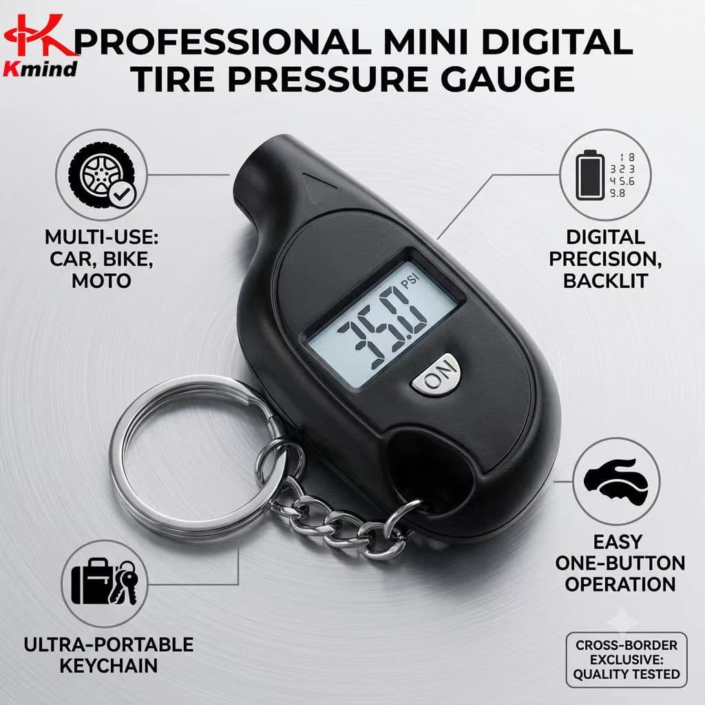 Mini Medidor Digital Portátil De Pressão De Pneu , Testador Ar Para Carro , Motocicleta , Bicicleta , Display LCD