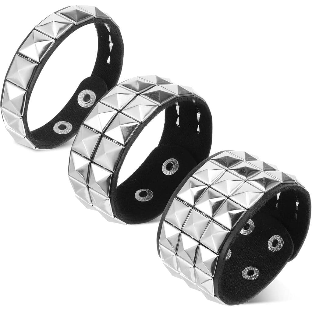 3 Pçs Punk Rock Cravejado Pulseira , Couro Do Plutônio Goth Manguito 80s Emo Cravado Jóias Trajes Acessórios Para Mulher