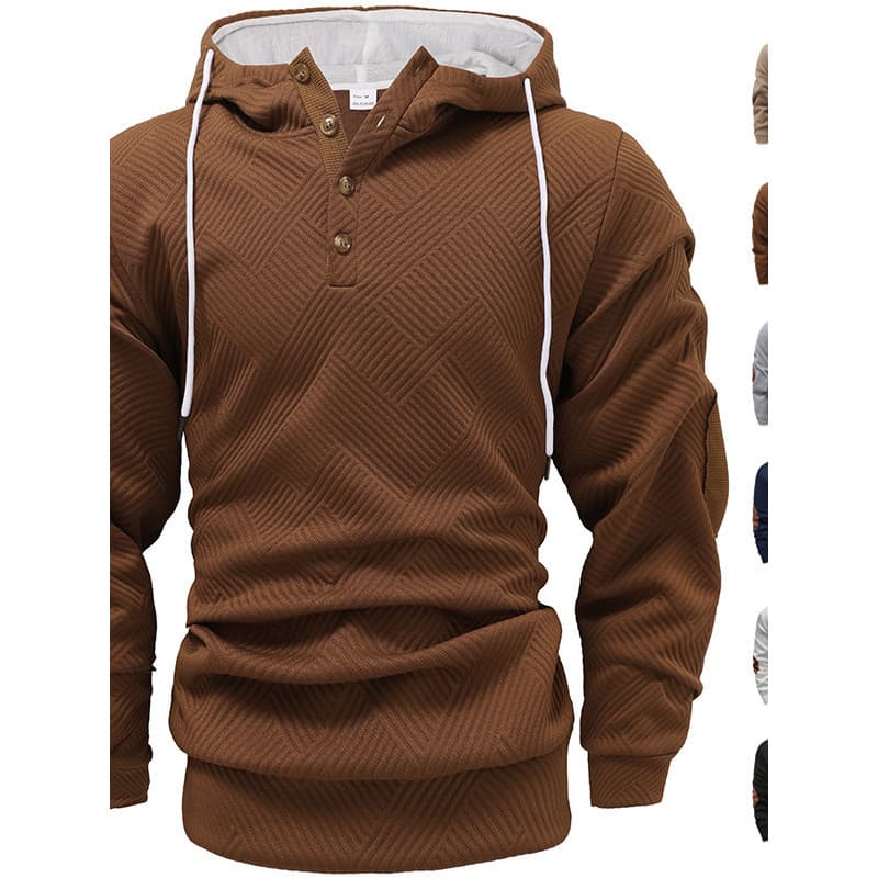 Europeu americano masculino outono inverno novo estilo cor sólida Jacquard moletom com capuz solto esportes Casual jaque