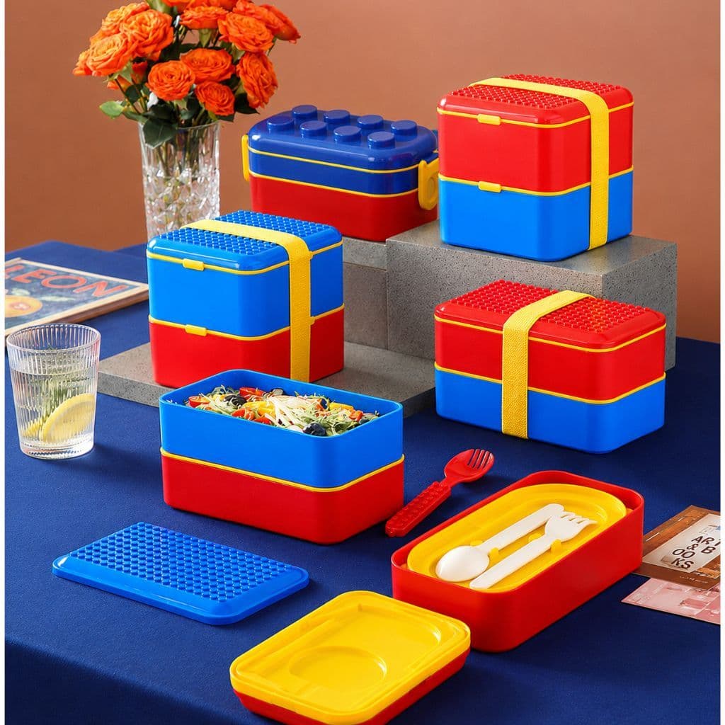 Marmita Infantil Blocos Montar Lancheira Bento Com Talher Microondas Freezer Escolar Colorida LEGO