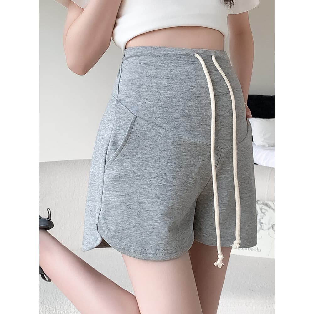 Calças de maternidade verão fino Yoga Shorts 2026 novo estilo pequeno cordão barriga elevador calças de perna larga verã