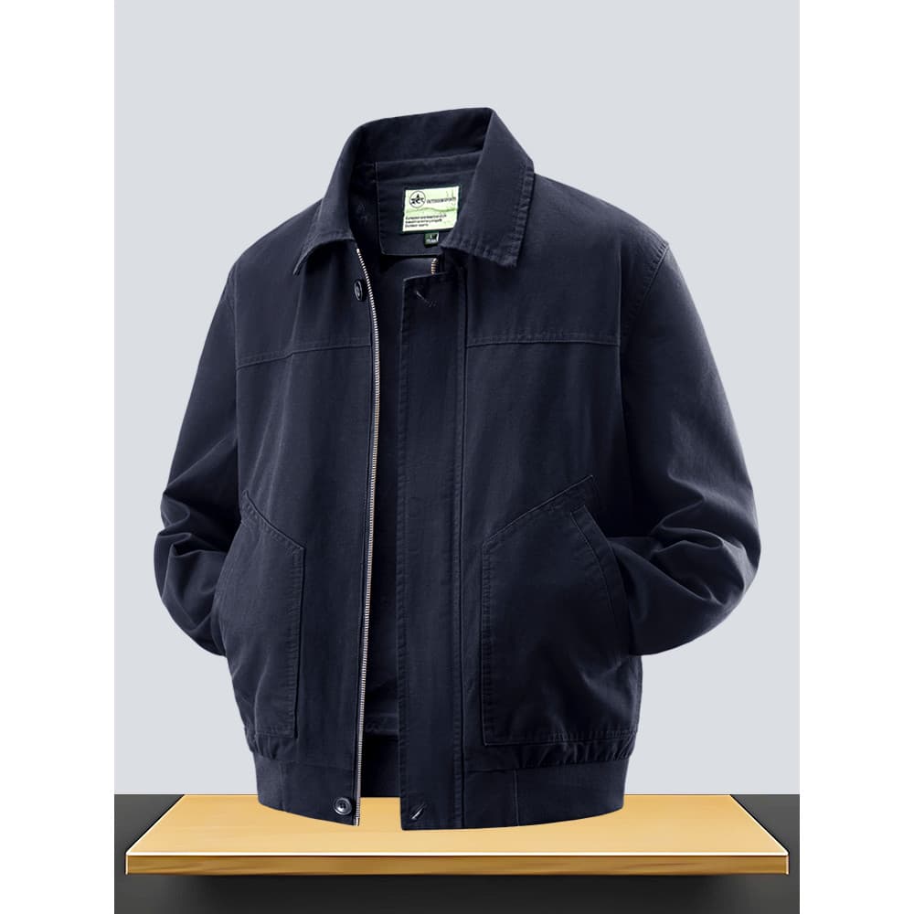 Jaqueta masculina 2026 primavera outono novo estilo simples Workwear lapela puro algodão de meia-idade solta tamanho gra