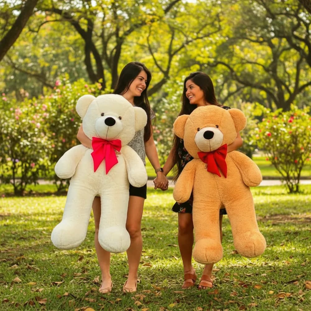 Urso Gigante Pelúcia Grande Teddy Com Laço 1,10m e 90cm Super Macio Premium Presente Fofo