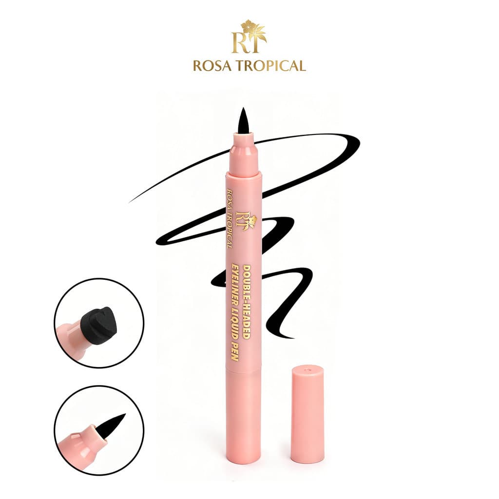 Delineador Preto 2 em 1 Rosa Tropical Dupla Ponta com Carimbo à Prova d’Água Longa Duração Maquiagem