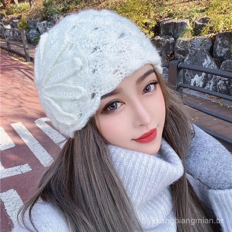 Novo chapéu feminino para outono e inverno, estilo coreano, versátil, moderno, vintage, elegante, com grande padrão flor