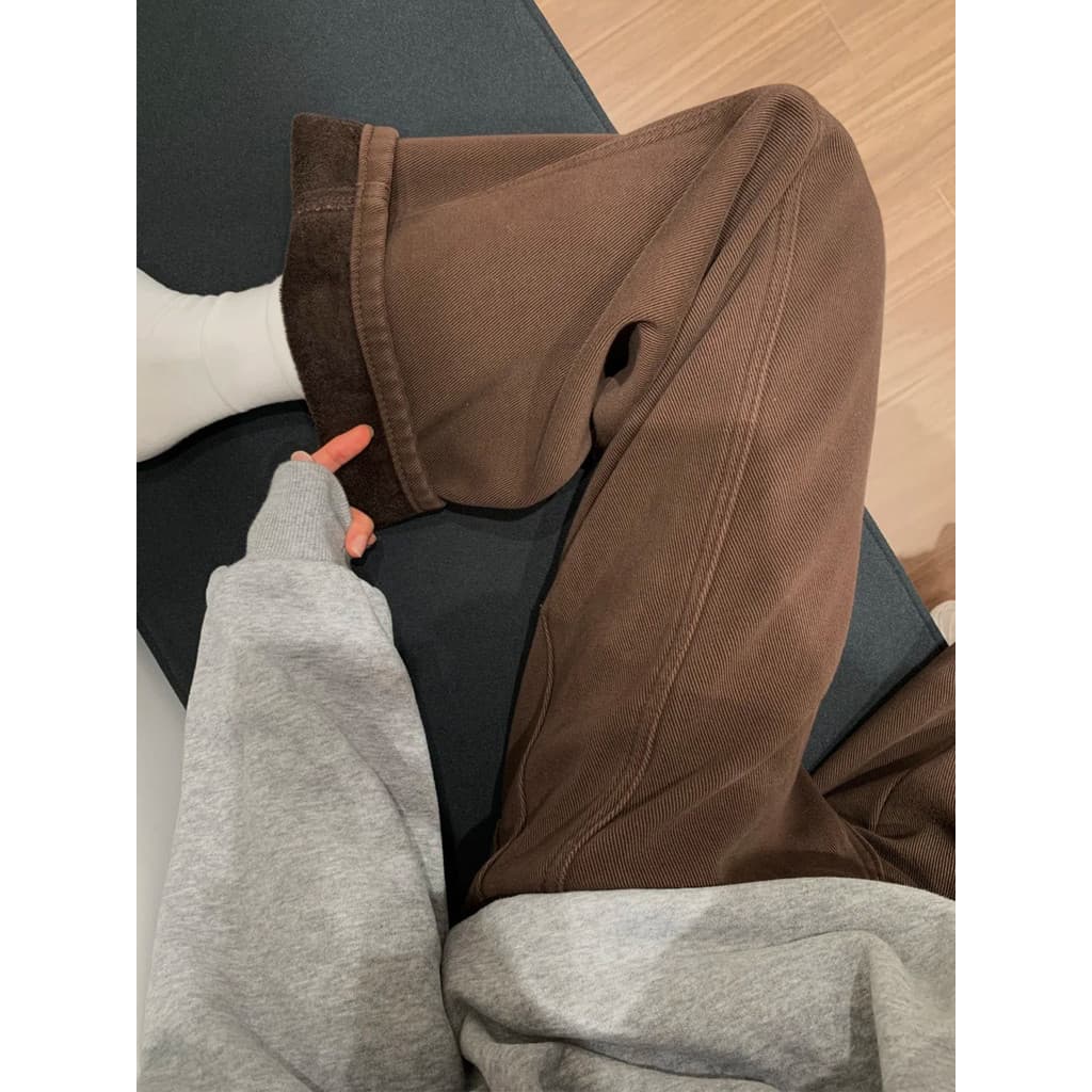 Calças marrons Melade veludo Jeans feminino outono Plus Size calças Machete gordura mm mais magro olhar calças de perna