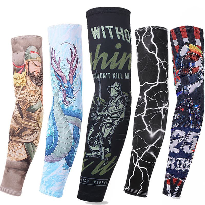 Manga de proteção solar masculina luvas de seda gelo tatuagem braço proteção manga pára-sol Anti-ultravioleta verão lega