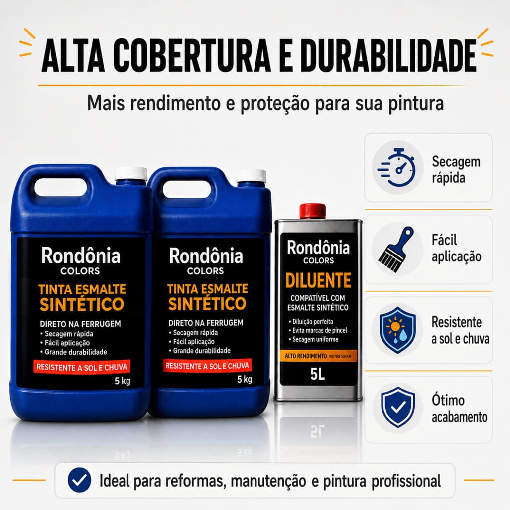 Kit Esmalte Sintético 5kg+5kg Com Diluente 5kg Ferro Madeira Metal Portão