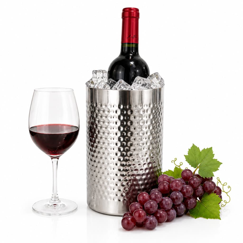Balde De Gelo Resfriador De Vinho Parede Dupla Inox Martelado Premium 1500ml