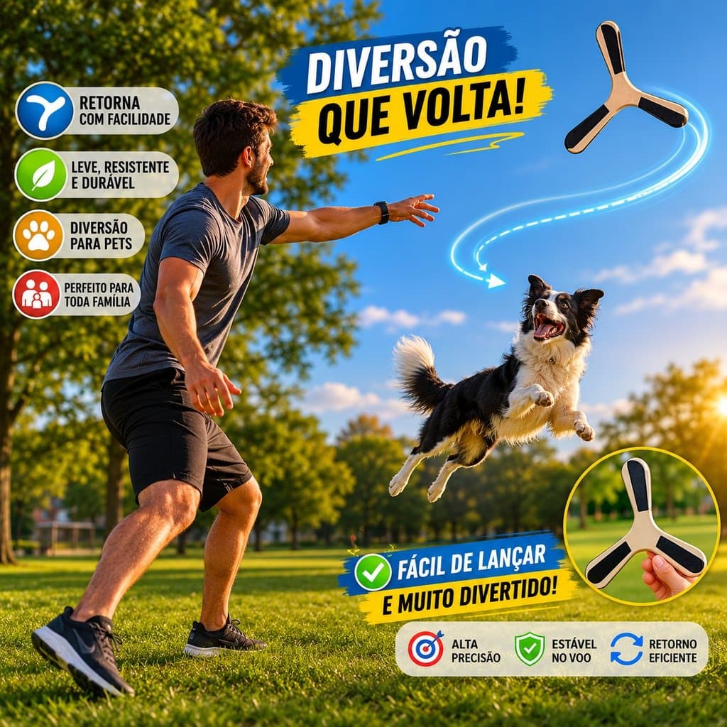Bumerangue Retornável Profissional Aerodinâmico Esporte Lazer Outdoor Praia Parque Diversão Família, Lazer Para Seu Pet