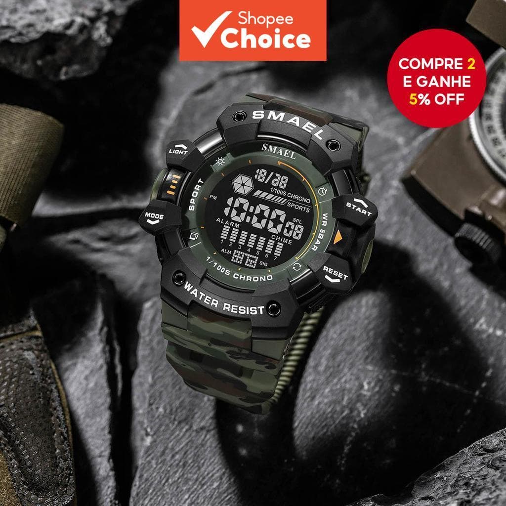 SMAEL 8050MC Relógio Digital Masculino Verde Camo Silicone Pulseira Esporte À Prova De Choque D'água