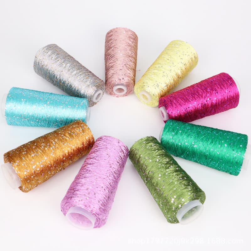 250g/Rolo Glitter Fantasia Fio Lantejoulas Mão Crochê Linha Tricô Roupas Bordado Com