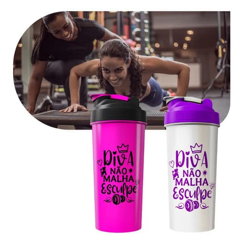 Kit 2 Coqueteleira Garrafa Academia Whey Squeeze Agua Shaker Rosa E Perola