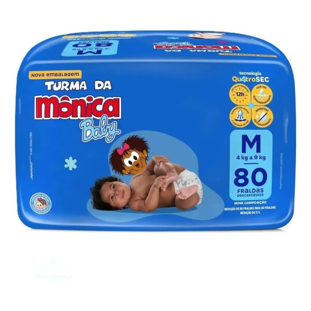 Fralda Descartável Turma Da Mônica Giga M 80 Quatrosec