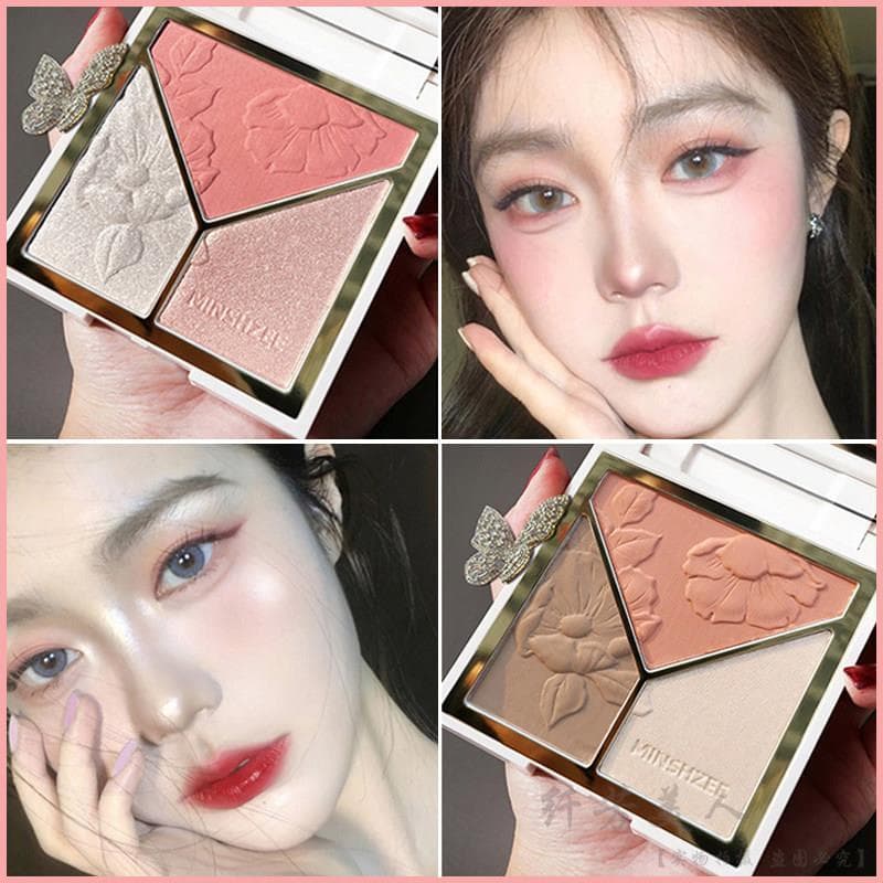 Paleta de contorno de três cores Blush alto brilho três cores uma sombra fosca sombra de nariz à prova d'água produto ge
