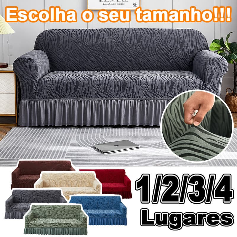Capa De Sofá Elástica Estampada Com Saia Ajuste Elástico Tecido Catiônico Capa De Sofá (4,3,2,1 lugares)