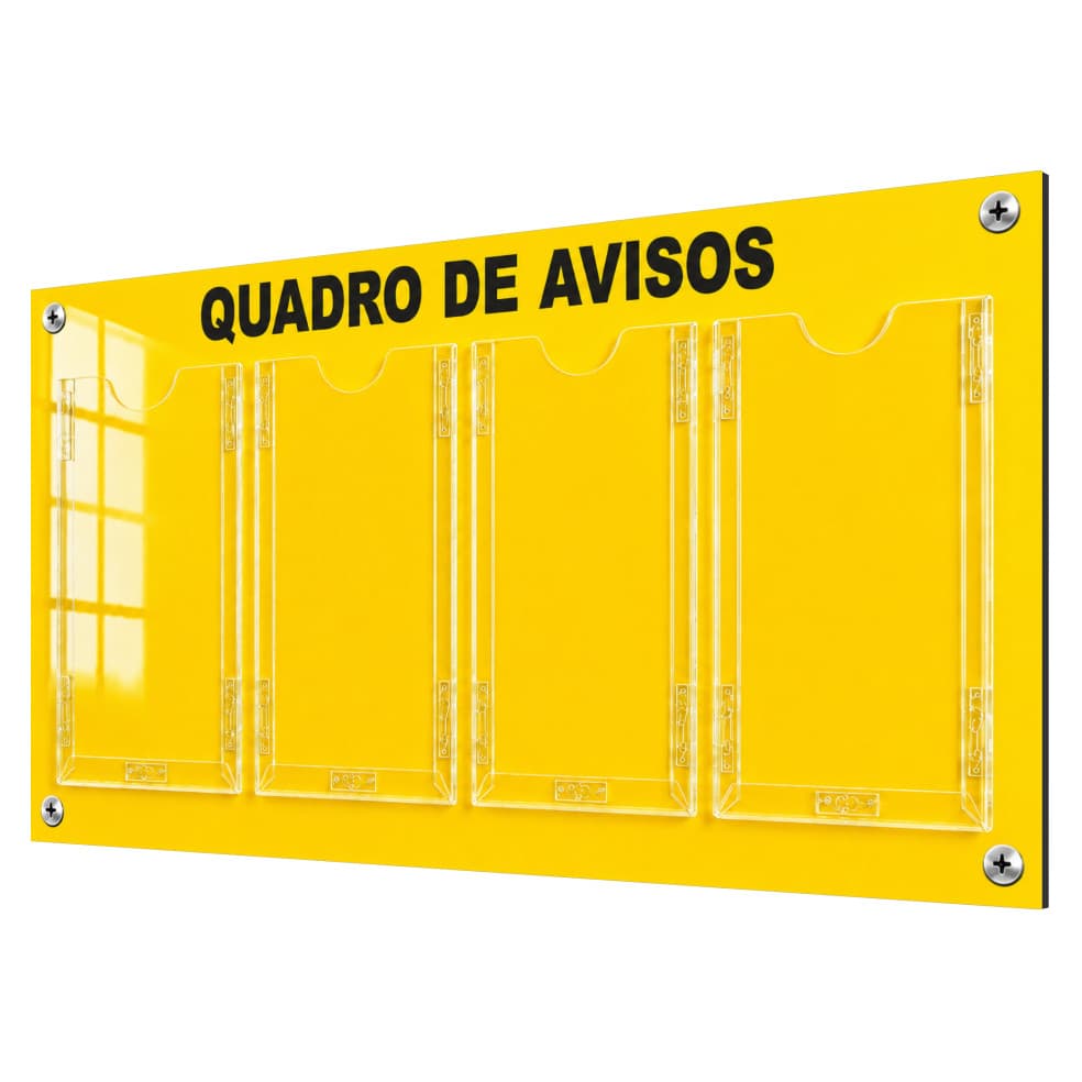 Quadro Avisos Gestão Á Vista Mural 4 Displays A4 ACM Amarelo