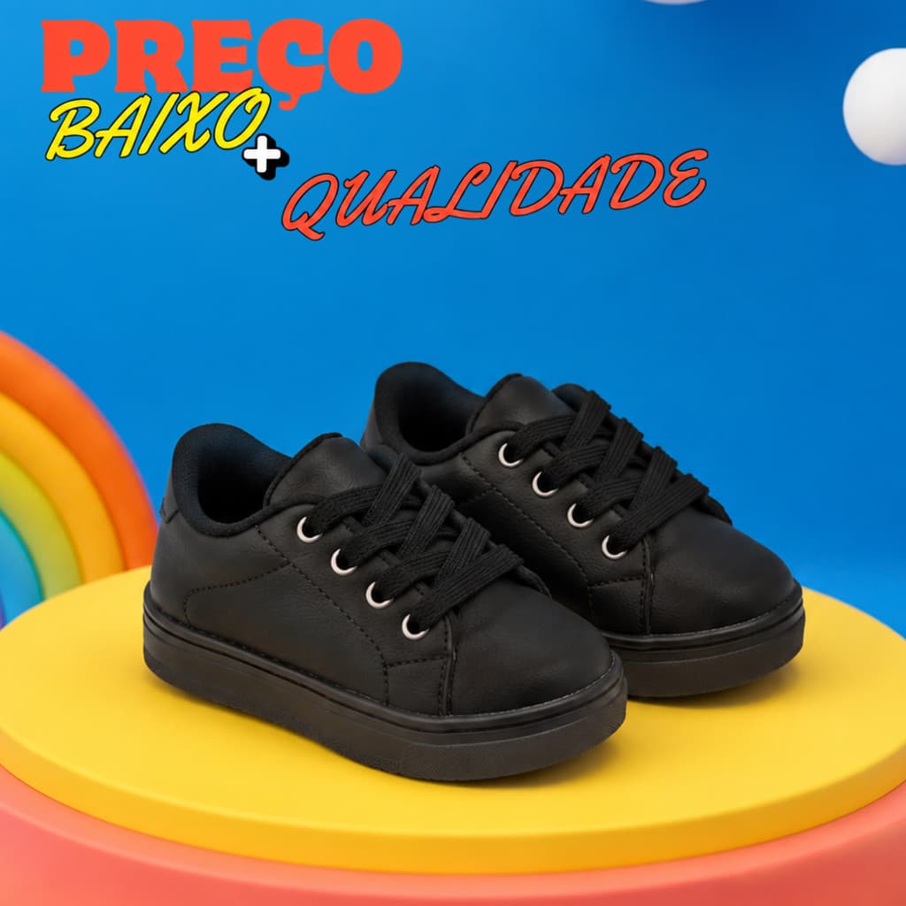 Tênis Infantil Masculino Casual Confortável Preto Leve e Antiderrapante Dia a Dia - Perfeito Para Escola