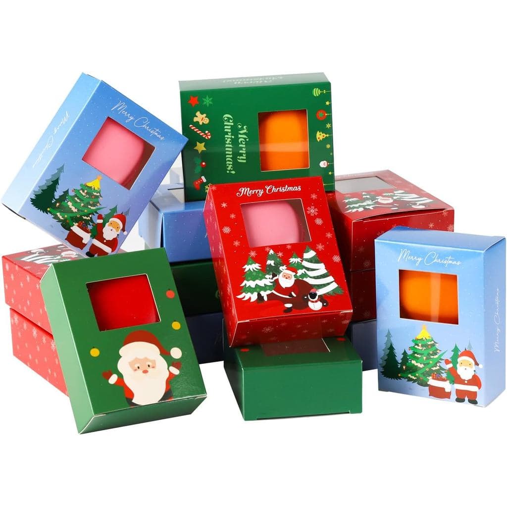 48 Caixas de Sabonete de Natal para Sabonetes Artesanais, 3,5X2,6X1,2 Polegadas, Caixas de Sabonete com Janela, 4 Cores,