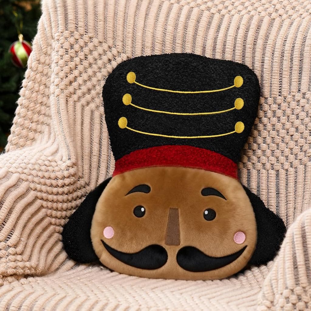 Almofada Decorativa de Natal em Forma de Quebra-Nozes, Almofada Decorativa de 14,5'' x 13'' em Pele Sintética de Coelho,