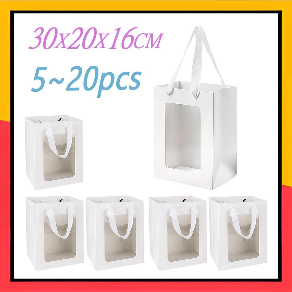 5 a 20 sacos de papel com janela transparente para embrulho de presentes