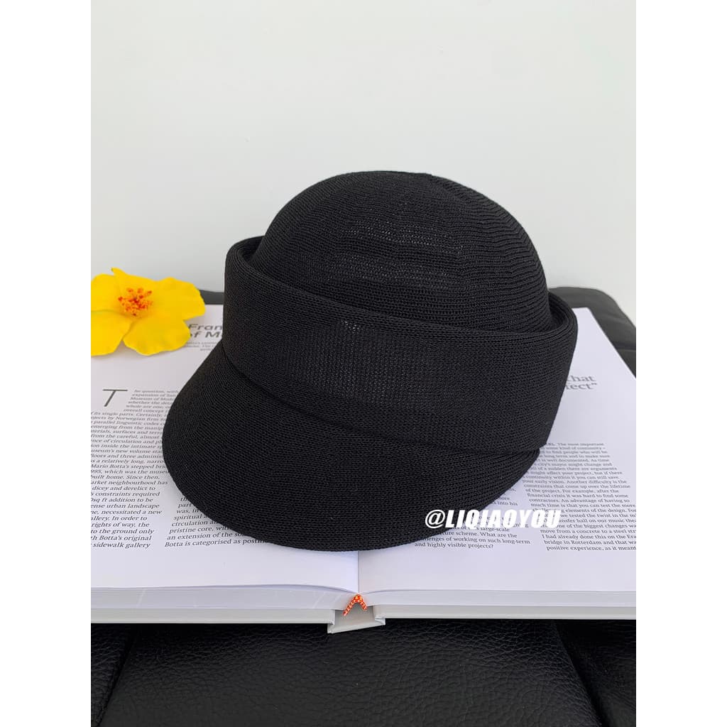 Li Qiaoyou preto legal menina ~ fio de papel japonês simples chapéu de aba curta feminino verão oco respirável rosto-olh