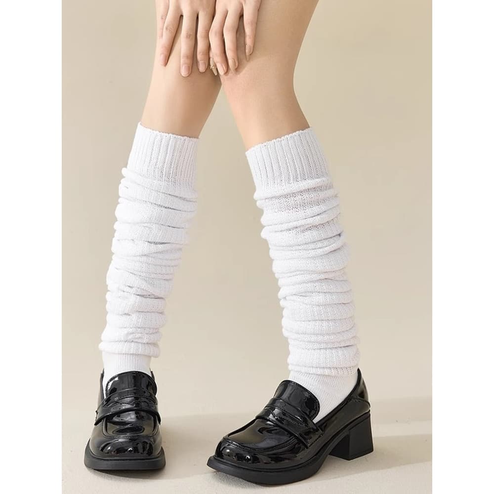 [Meias de elefante de 40/60/80/100/120 cm] jk White School Supply Feeling Pilha de meias de panturrilha alongadas acima