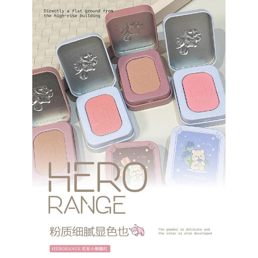 Estilo coreano urso caixa de lata blush creme baixa saturação cinza rosa leite laranja brilho Natural estudante Rouge bl