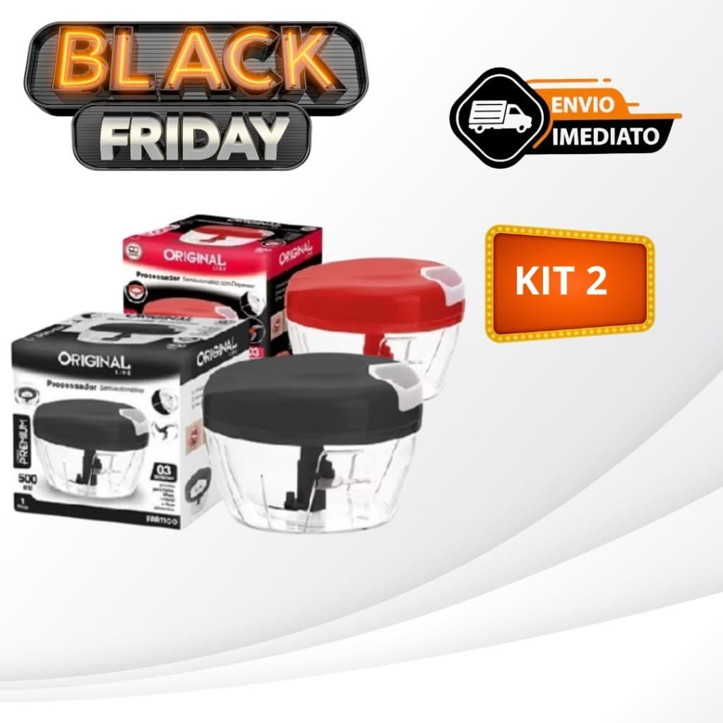 KIT (2)Processador de alimentos - manual - 3 Lâminas - aço Inox - 500ml - Triturador legumes verduras cores aleatorias..