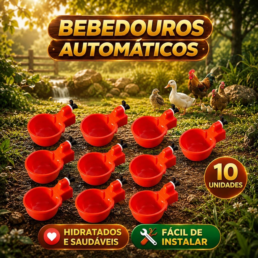 Kit 10 Bebedouro Automático Copinho para Aves Galinha Passaros Codorna Pato Pombo Copo Bebedor Pássaros