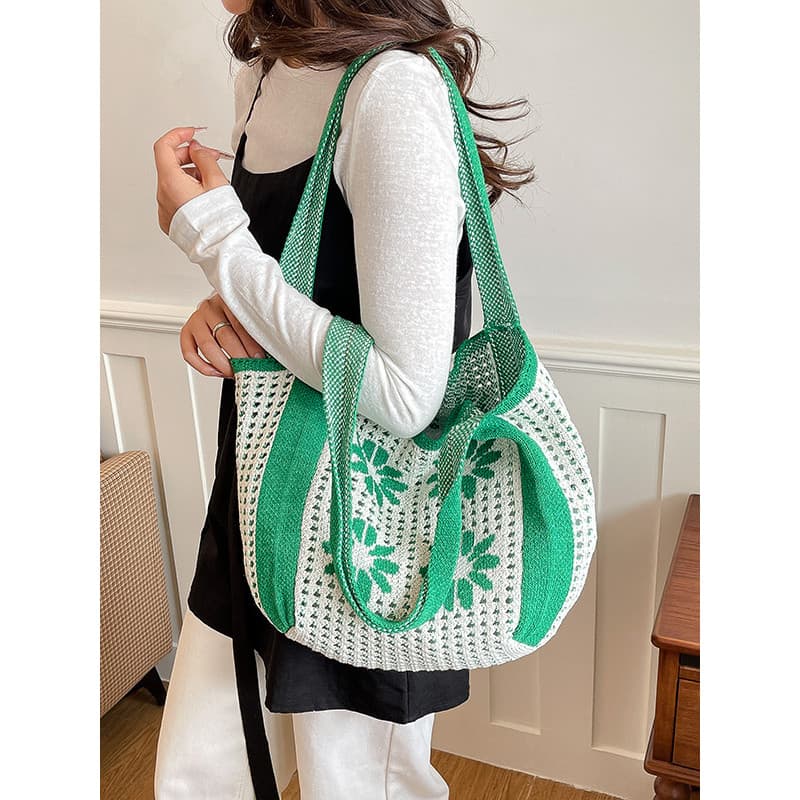 Seaside férias estilo margarida bordado tecido bolsa feminina 2026 novo estilo grande capacidade malha oco bolsa de ombr
