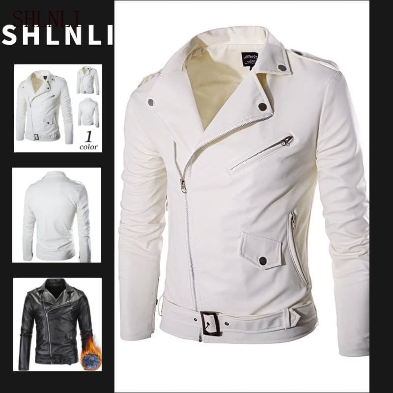 Jaqueta Masculina De Couro Com Lapela Zíper Inclinado Primavera Outono Motociclista Slim Fit Agasalhos