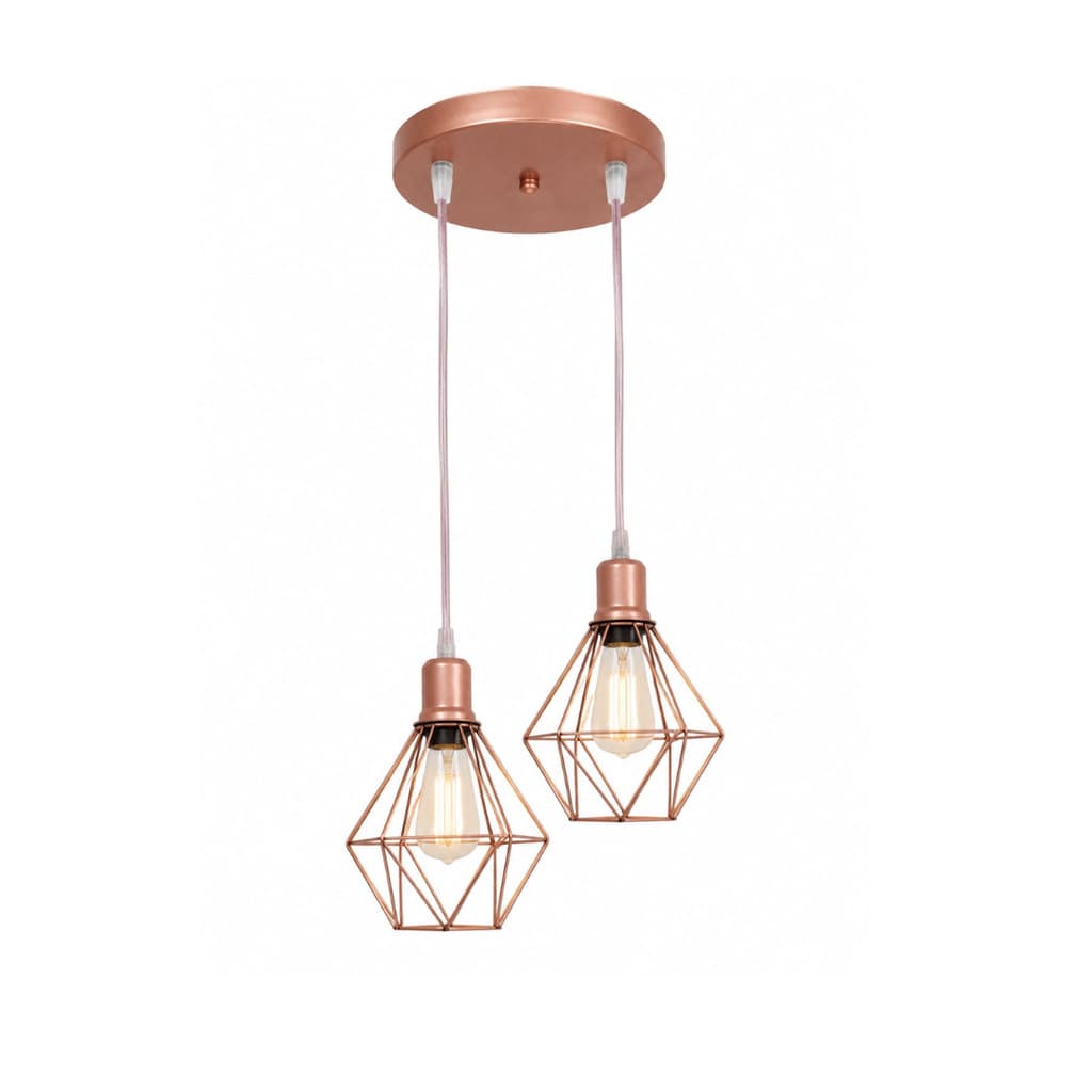 LUMINÁRIA DUPLA PENDENTE ARAMADO COBRE ROSE