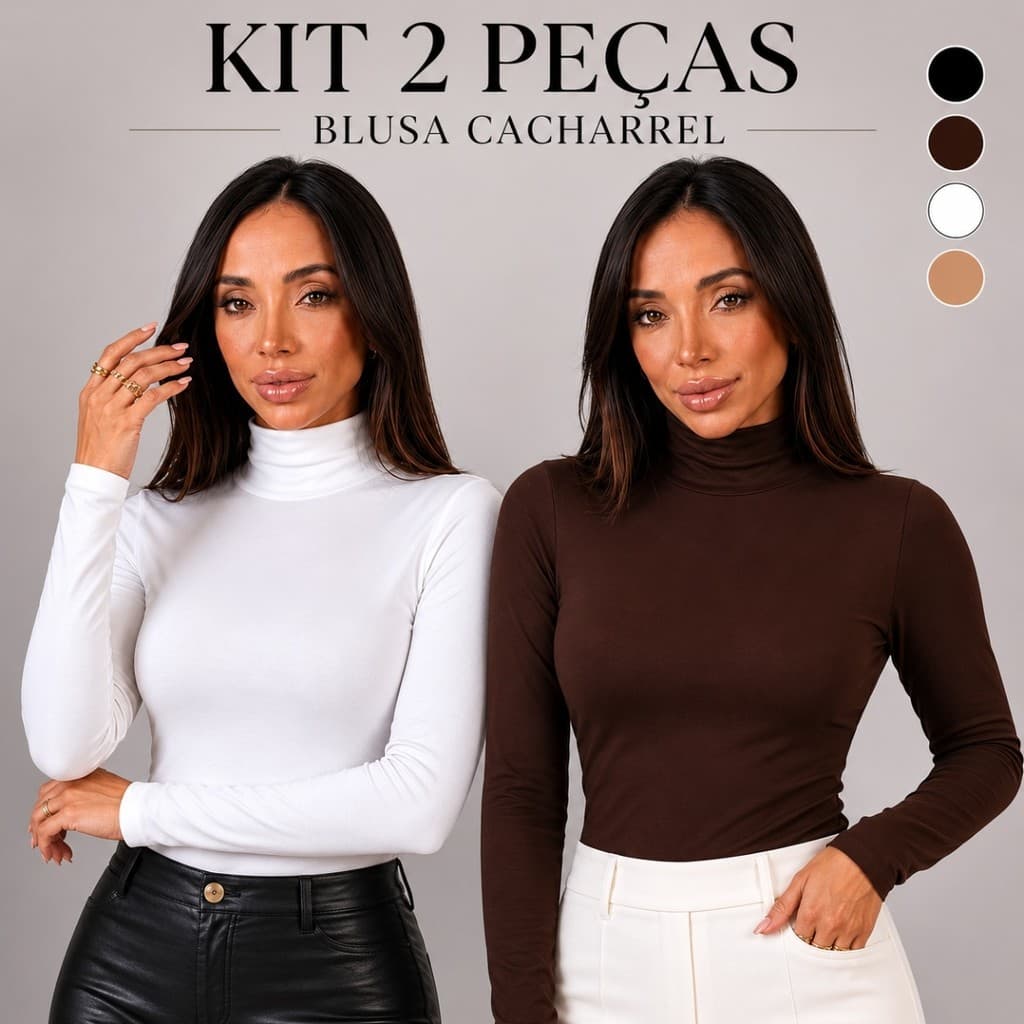 KIT 2 Blusa Feminina Manga Longa Cacharrel Gola Alta Segunda Pele Suplex Premium Moda Inverno