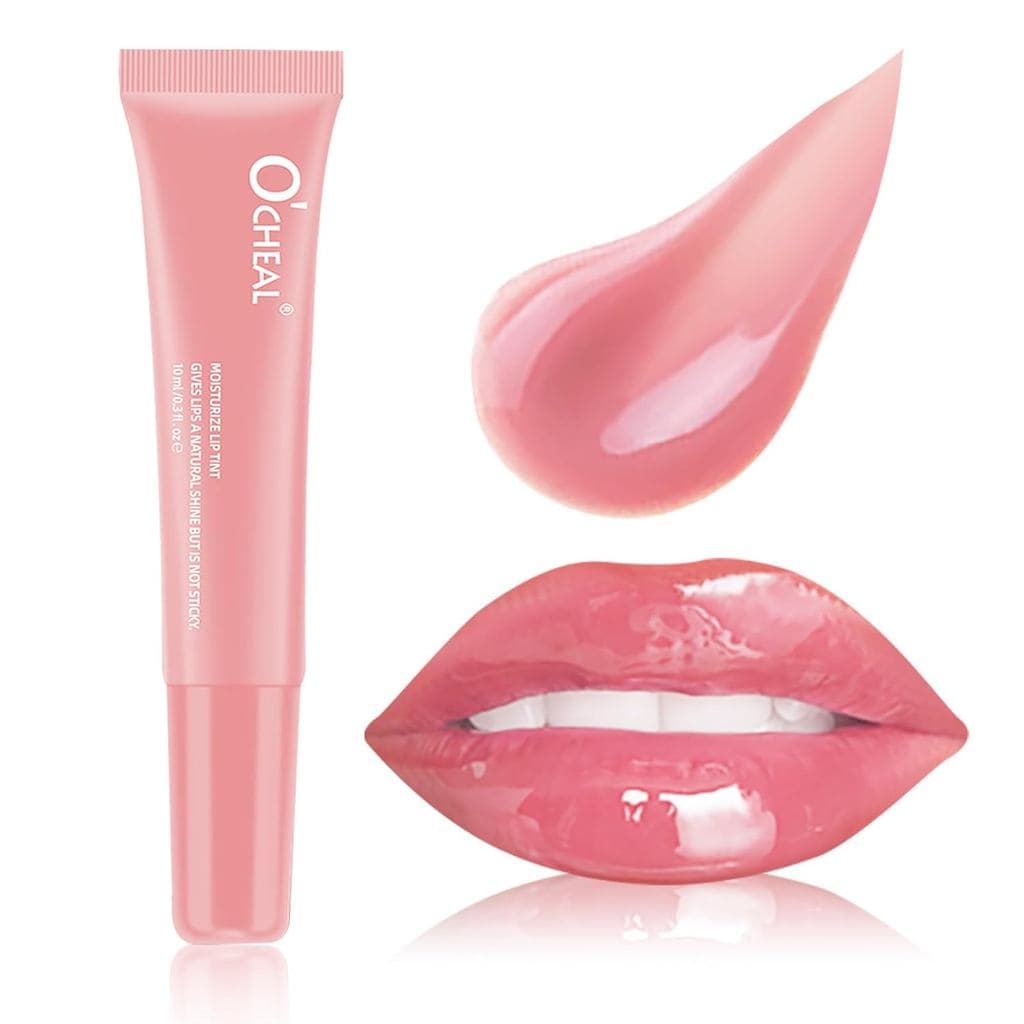 Brilho Labial O'CHEAL para Mulheres, Bálsamo Labial Hidratante com Cor, Tintura Labial Transparente e Brilhante Natural,